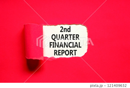 2nd quarter financial report symbol. Concept words 2nd quarter financial report on beautiful white paper. Beautiful red background. Business 2nd quarter financial report concept. Copy space. 121409632