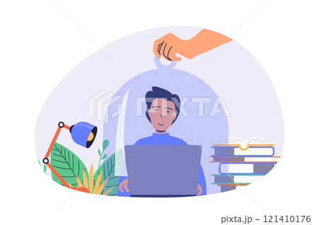 Internet cyber safety for kids web concept with flat cartoon people for website design. 121410176