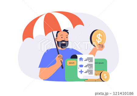 Financial literacy web concept with flat cartoon people for website design. 121410186