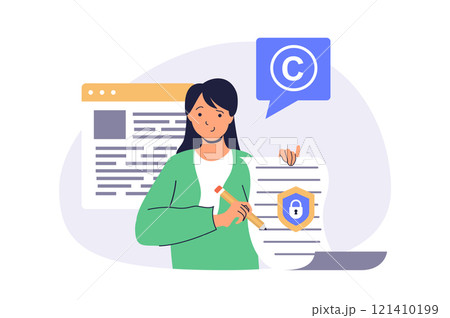Copywriter web concept with flat cartoon people for website design. 121410199
