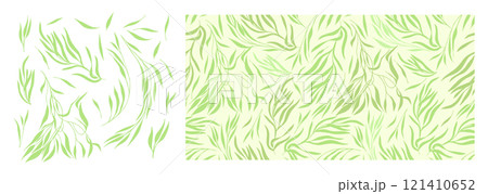 Set of green branches with leaves seamless background. hand drawing. Not AI, Vector illustration 121410652