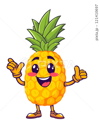 Groovy pineapple. Retro cartoon style. Vector isolated illustration 121410697