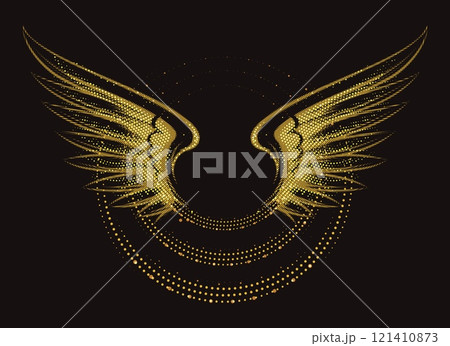 Halftone golden wings 121410873