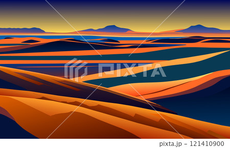 Vibrant landscape of sand desert, vector illustration. 121410900