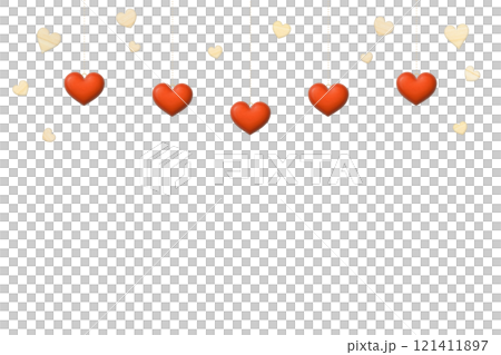 A background with five hanging 3D wooden red heart ornaments 121411897