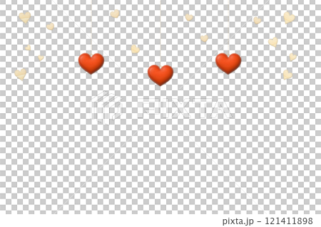 Heart background with three hanging red wooden heart ornaments 121411898