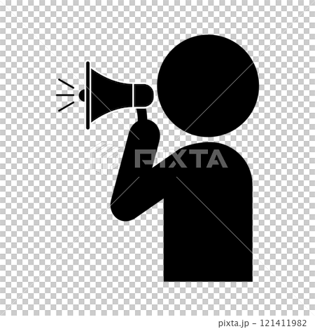 Pictogram of a person speaking through a speaker 121411982