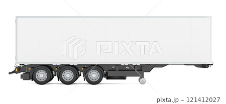 Isothermal semi-trailer, long isothermal van. Side view, 3D rendering Isothermal semi-trailer, long isothermal van. Side view, 3D rendering 121412027