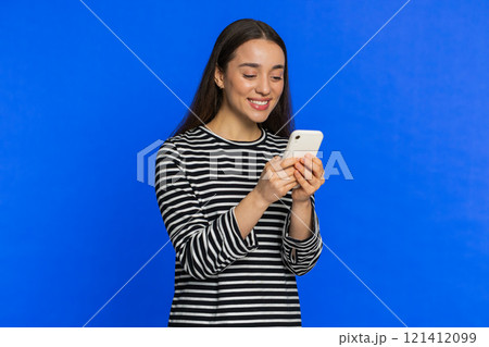 Woman use smartphone typing new post on web message browsing addiction of social networks play game Woman use smartphone typing new post on web message browsing addiction of social networks play game 121412099