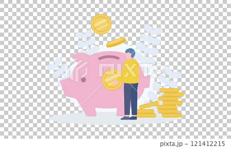 Image of a piggy bank and coins Image of a piggy bank and coins 121412215
