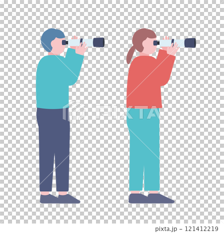 透過望遠鏡觀察的人 121412219