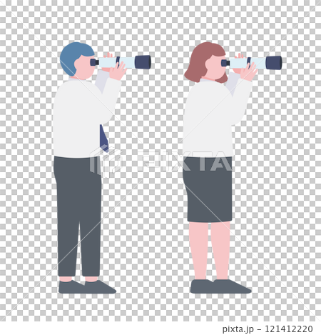 站立並觀察望遠鏡的商務人士 站立並觀察望遠鏡的商務人士 121412220
