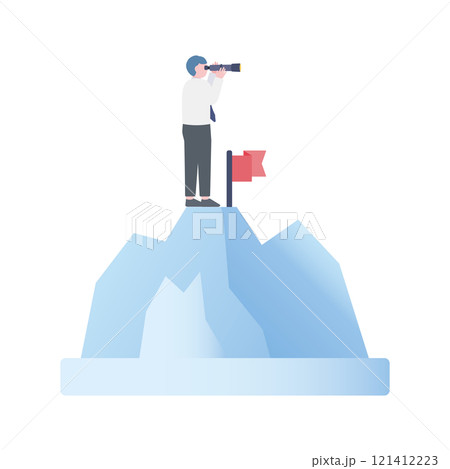 氷山の山頂で望遠鏡を覗くビジネスマン 121412223