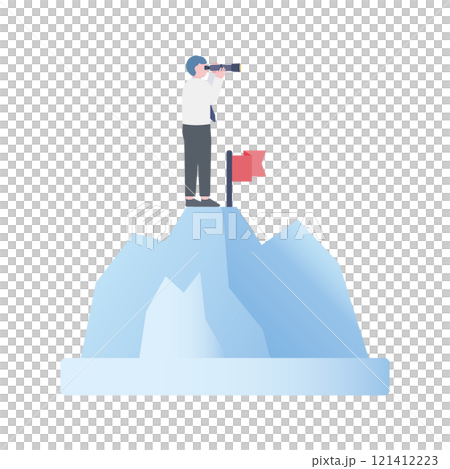 氷山の山頂で望遠鏡を覗くビジネスマン 121412223