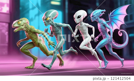 街を走る4人の宇宙人 121412504