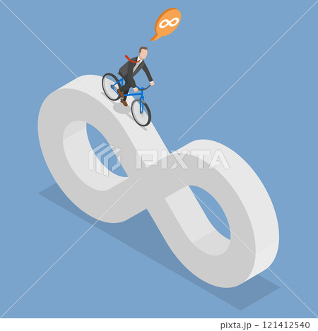3D Isometric Flat Vector Set of Business Cycle, Businessman Cycling On Endless Infinity Loop Trail 3D Isometric Flat Vector Set of Business Cycle, Businessman Cycling On Endless Infinity Loop Trail 121412540