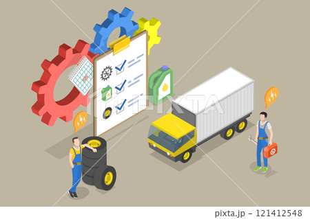 3D Isometric Flat Vector Illustration of Fleet Maintenance, Order Fulfillment, Inventory and Demand Planning 3D Isometric Flat Vector Illustration of Fleet Maintenance, Order Fulfillment, Inventory and Demand Planning 121412548