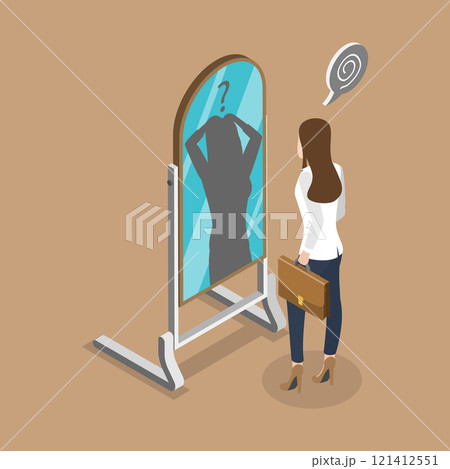 3D Isometric Flat Vector Illustration of A Persone with Imposter Syndrome, Building Self-Confidence In Workplace 121412551