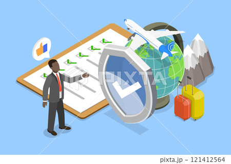 3D Isometric Flat Vector Illustration of Travel Insurance Policy, Safe Vacation and Tourism 3D Isometric Flat Vector Illustration of Travel Insurance Policy, Safe Vacation and Tourism 121412564
