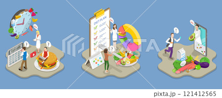 3D Isometric Flat Vector Illustration of Diet Plan, Promoting Healthy Eating 3D Isometric Flat Vector Illustration of Diet Plan, Promoting Healthy Eating 121412565