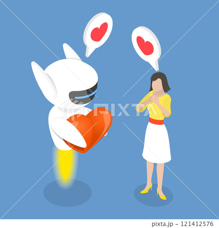 3D Isometric Flat Vector Illustration of Chatbot or AI Bot Assistant, Machine Learning Technology 121412576