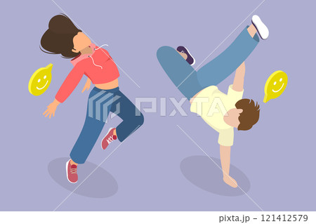 3D Isometric Flat Vector Illustration of Hip-hop Dancer, Breakdance Style 3D Isometric Flat Vector Illustration of Hip-hop Dancer, Breakdance Style 121412579