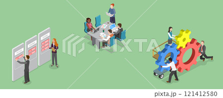 3D Isometric Flat Vector Illustration of Project Management, Outsourcing 121412580