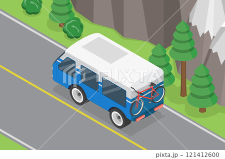 3D Isometric Flat Vector Illustration of Car Summer Traveling, Mountain Road Trip 3D Isometric Flat Vector Illustration of Car Summer Traveling, Mountain Road Trip 121412600