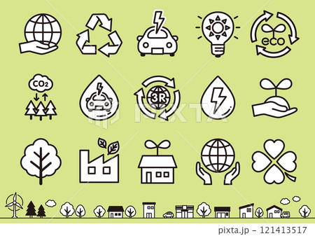 環境やエコに関連した線画のアイコンセット 白地あり 01 環境やエコに関連した線画のアイコンセット 白地あり 01 121413517