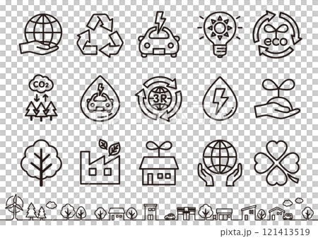 環境やエコに関連した線画のアイコンセット　地色なし 01 121413519