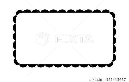 Rectangle frame with scalloped borders. Rectangular vignette for picture or mirror with lace edges isolated on white background. Blank tag, box or label template. Vector graphic illustration 121413637