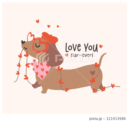 Cute Valentine Dachshund Dog love Retro Cartoon Illustration for Greeting Cards Cute Valentine Dachshund Dog love Retro Cartoon Illustration for Greeting Cards 121413986