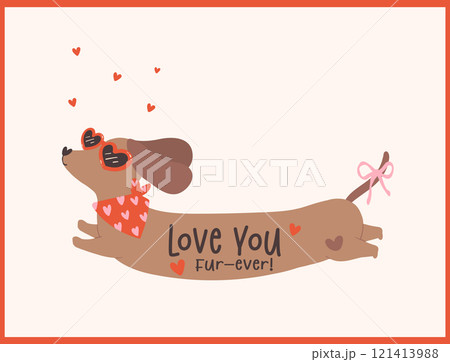 Cute Valentine Dachshund Dog Retro Cartoon Illustration for Greeting Cards Cute Valentine Dachshund Dog Retro Cartoon Illustration for Greeting Cards 121413988