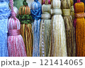 decorative brush pendants for the canopy. colored tassels made of thread for hanging on curtains. items for needlework sewing and embroidery for home comfort and window decoration. High quality photo 121414065