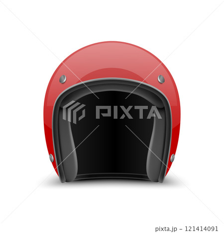 Vector 3d Realistic Blank White Glossy Classic Vintage Open-Face Motorbike Helmet Design Template for Mockup. Front View. Motorcycle Helmet Icon, Closeup, Isolated Vector 3d Realistic Blank White Glossy Classic Vintage Open-Face Motorbike Helmet Design Template for Mockup. Front View. Motorcycle Helmet Icon, Closeup, Isolated 121414091