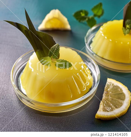 美味しそうなレモンとパイナップルのディップゼリー  121414105