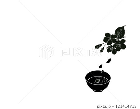 お酒と散る桜の背景シルエットイラスト お酒と散る桜の背景シルエットイラスト 121414715