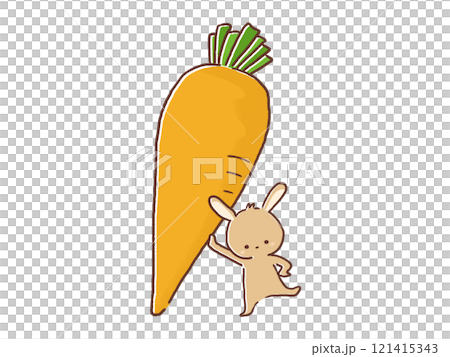ニンジンを支えるウサギのイラストのイラスト素材 [121415343] - PIXTA
