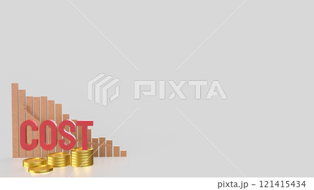 The Red cost text and gold coins for business concept 3d rendering. 121415434