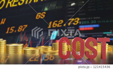 The Red cost text and gold coins for business concept 3d rendering. 121415436