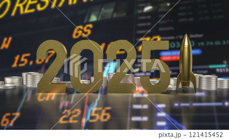 The 2025 Number and rocket for Business concept 3d rendering. 121415452