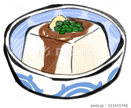 冷ややっこの水墨画風ベクターイラスト 121415748