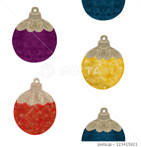 Christmas tree textured balls seamless pattern isolated on white. Watercolor illustration for textile, wrapping paper, cards, Christmas, New Year theme decor, cards, stickers, textile, totes design Christmas tree textured balls seamless pattern isolated on white. Watercolor illustration for textile, wrapping paper, cards, Christmas, New Year theme decor, cards, stickers, textile, totes design 121415821