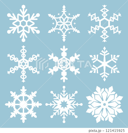 Snowflake icons. Snowflake Vectors. Snowflakes set. Background for winter and christmas theme. Snowflake icons Isolated on Blue Background. Vector illustration. Elements for design. EPS10. 121415925
