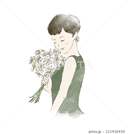 花束を持った女性のイラスト 121416430