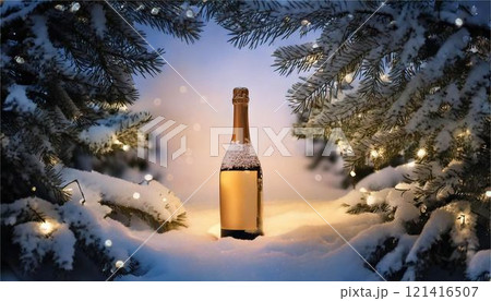 ワイン　雪　冬　ギフト　プレゼント　贈り物　クリスマス　誕生日　風景　コピースペース　フレーム　壁紙 121416507