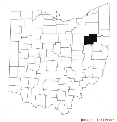 Map of stark County in Ohio state on white background. single County map highlighted by black colour on Ohio map. UNITED STATES, US 121416597