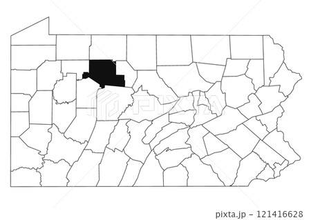 Map of elk County in Pennsylvania state on white background. single County map highlighted by black colour on Pennsylvania map. UNITED STATES, US Map of elk County in Pennsylvania state on white background. single County map highlighted by black colour on Pennsylvania map. UNITED STATES, US 121416628
