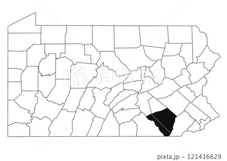 Map of Lancaster County in Pennsylvania state on white background. single County map highlighted by black colour on Pennsylvania map. UNITED STATES, US Map of Lancaster County in Pennsylvania state on white background. single County map highlighted by black colour on Pennsylvania map. UNITED STATES, US 121416629