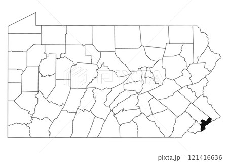 Map of philadelphia County in Pennsylvania state on white background. single County map highlighted by black colour on Pennsylvania map. UNITED STATES, US 121416636